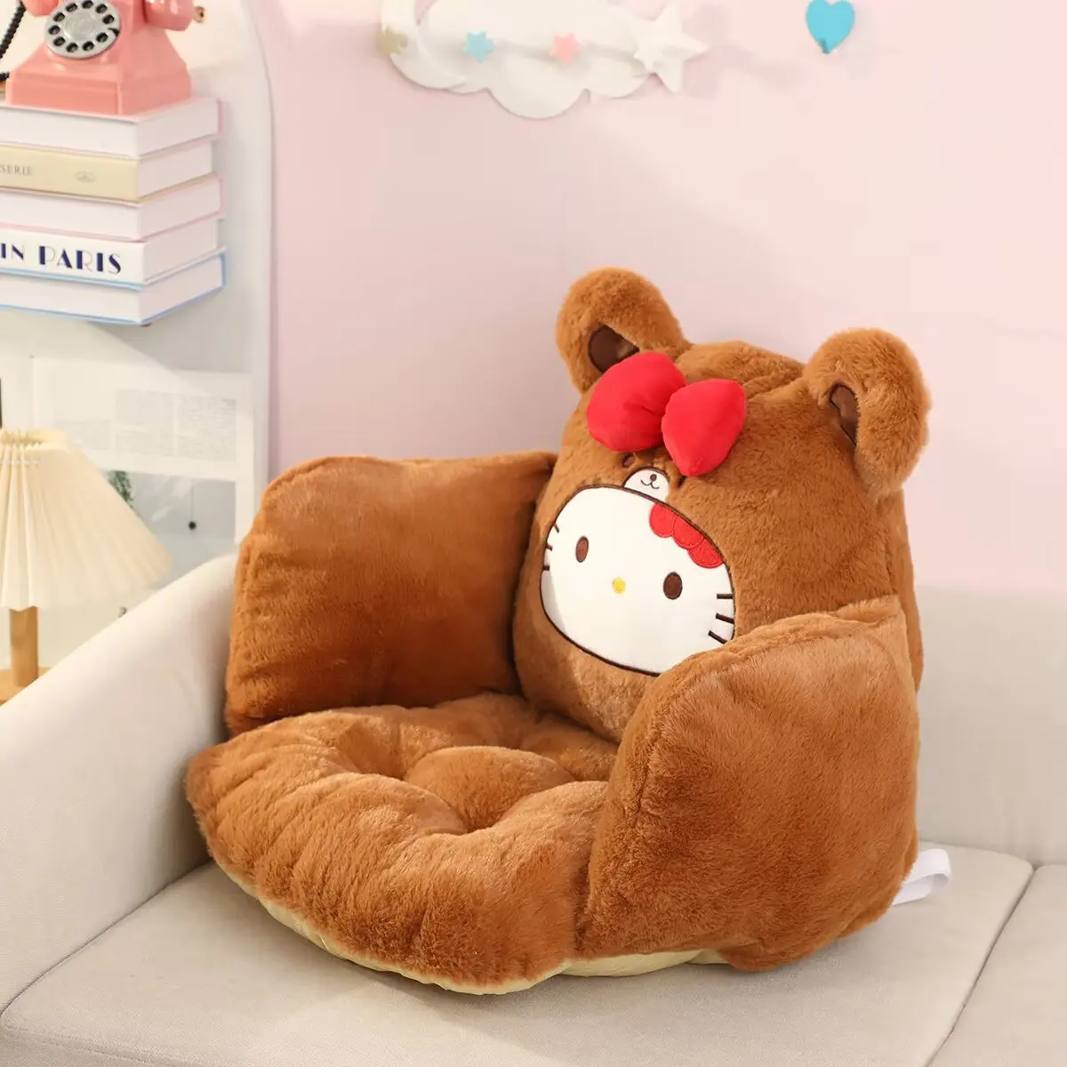 وسادة مقعد كاواي هالو كيتي على الطراز الياباني وسادة كرسي محشوة من القطيفة مع مسند ظهر ناعم للمنزل والمكتب مريح