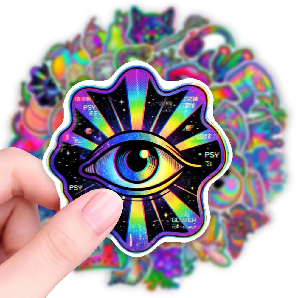 10/30/50pcs Psychedelic Holographic Aesthetic Stickers Waterproof Graffiti Skateboard Water Bottle Laser Style Cartoon Sticker