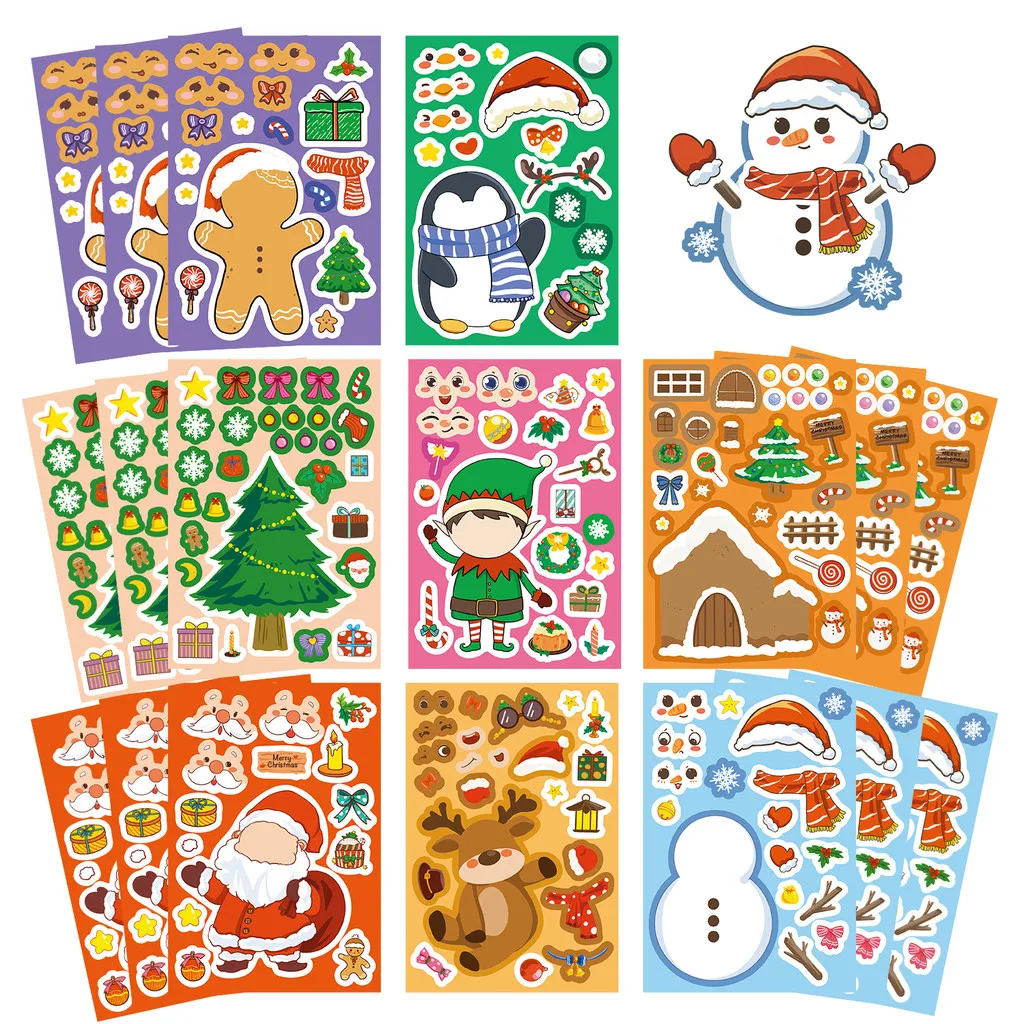 Kreative Weihnachts-Collage-Aufkleber mit Gesichtsaustausch-Motiv, 8 Blatt, Cartoon-Feiertagsaufkleber für DIY-Kunstprojekte, RecordingYourLife Store