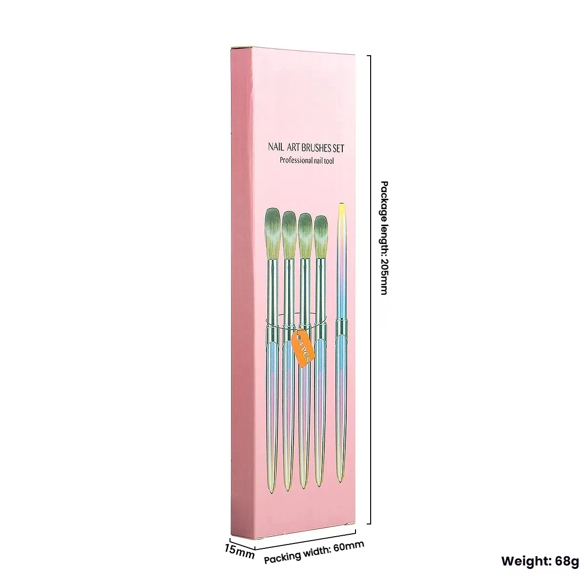 Conjunto de pincéis de cristal acrílico para unhas, 4 unidades, hastes metálicas glamorosas em caixa premium, aplicação em pó, kit profissional de pincéis para arte em unhas