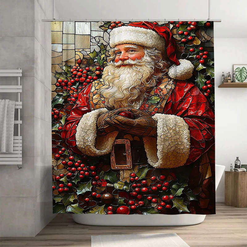 

TuniuCharming Christmas Forest Deer Shower Curtain Rustic Woodland Holiday Bathroom Decor Set