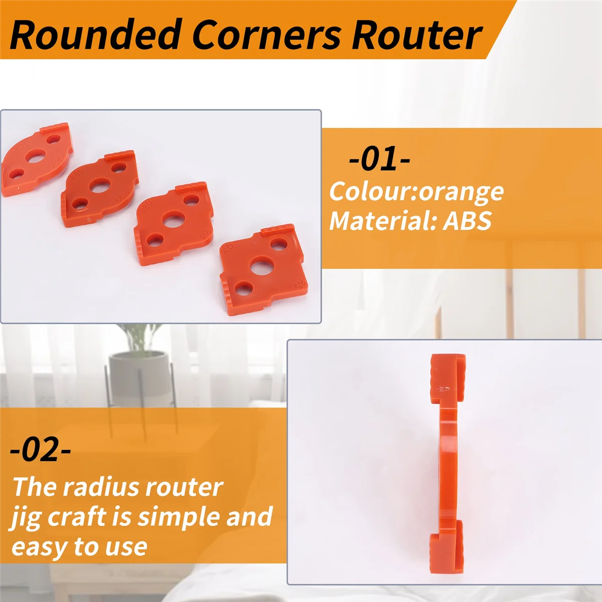 #00B Quick Locator,4Pcs Woodworking Router Corner Radius Templates Orange,Orange