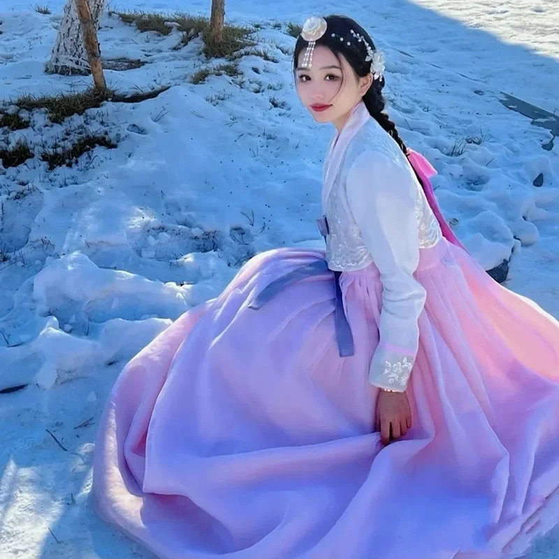 Hanbok gaun tradisional Korea wanita, setelan gamis Ratu gaya Korea, pakaian fotografi tari rakyat Hanbok pesta pernikahan