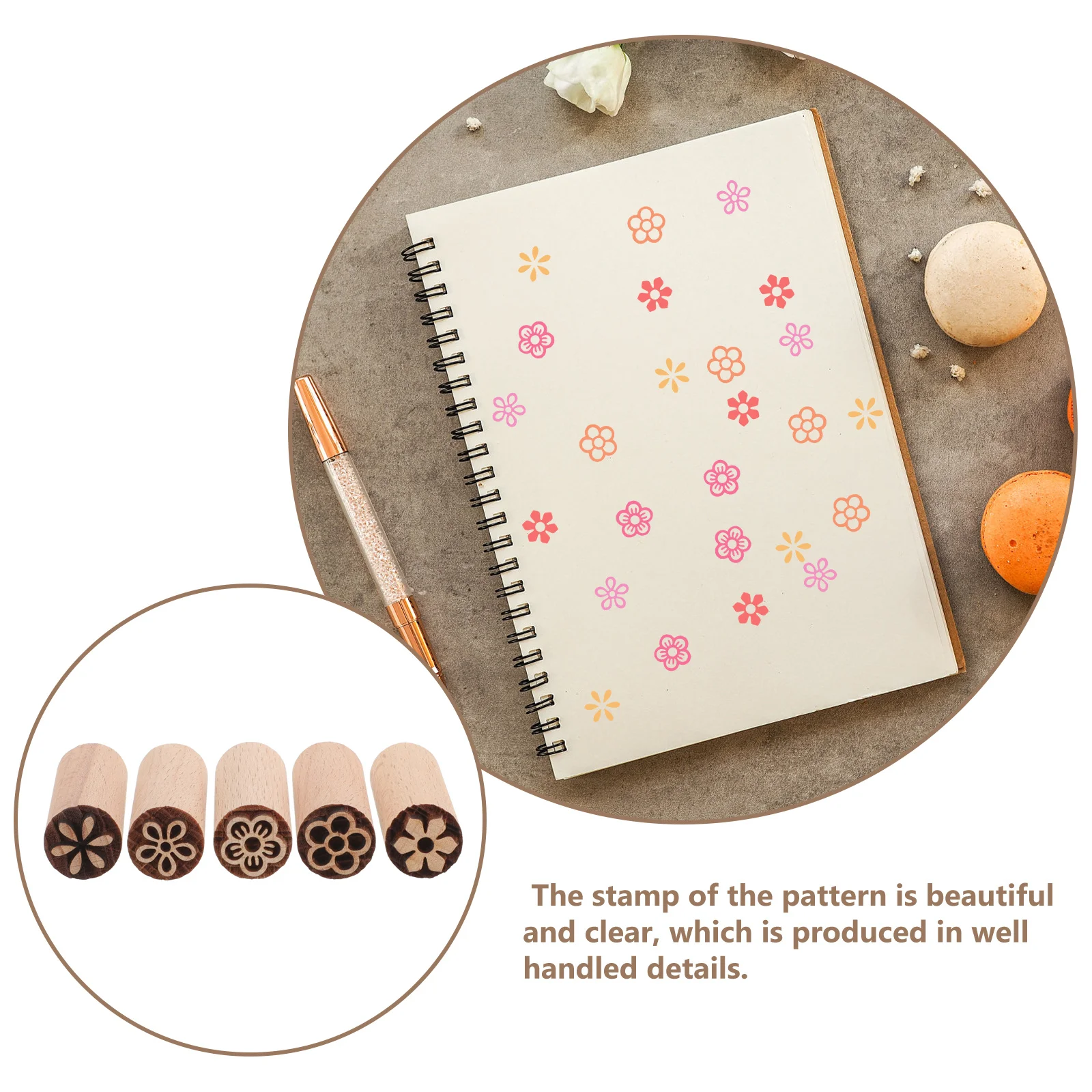 

5Pcs DIY Wooden Stamp Set with Exquisite Flower Patterns for Planner Journal Scrapbook Small Size Easy Carry Creative Decoration