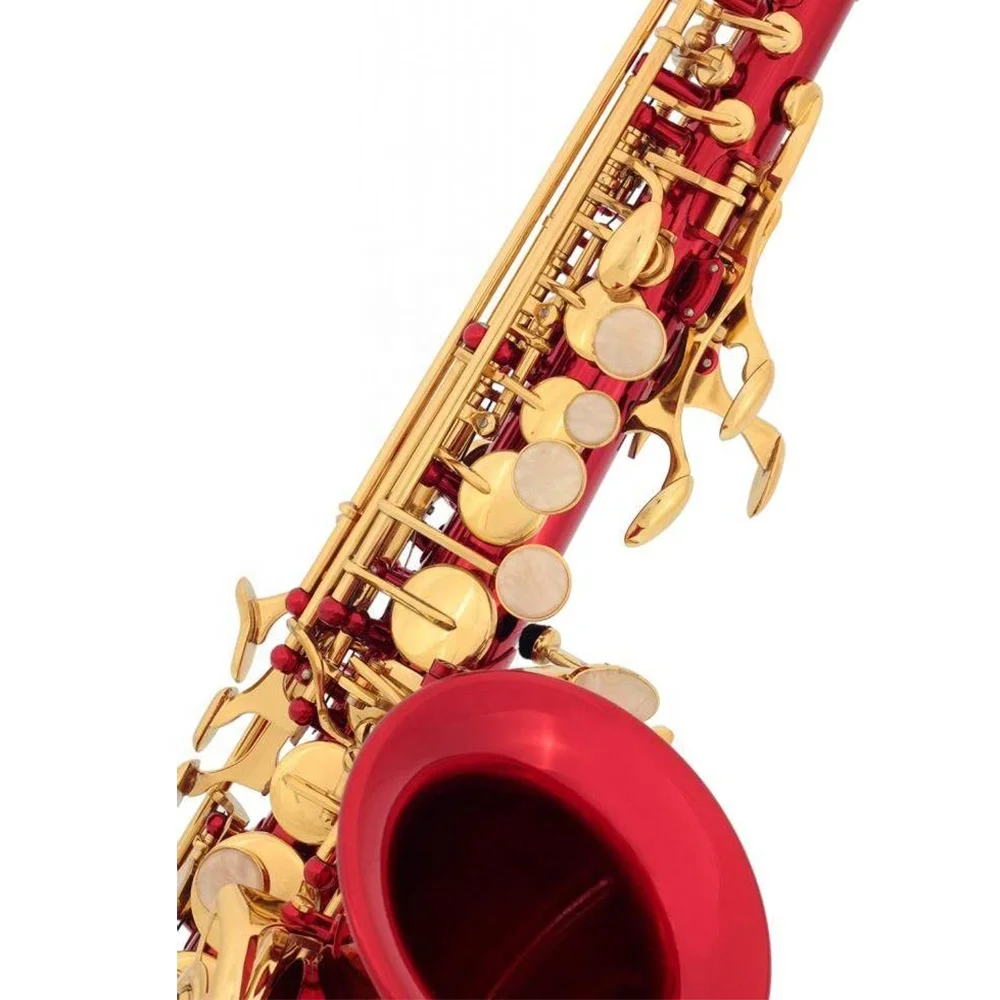 

Quality Red Body Curve Bell Soprano Saxophone BB Tone Gold Keys Foldable Woodwind Instrument With Waterproof Case