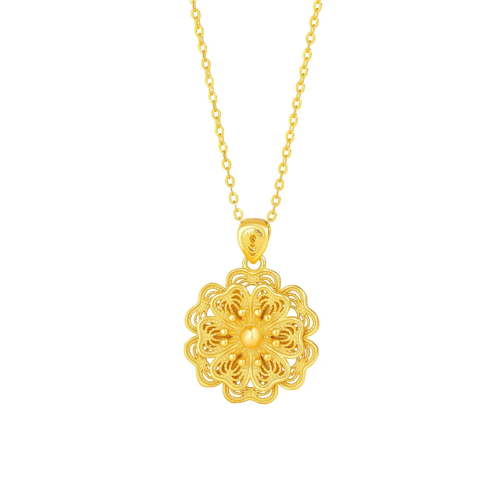 

S925 Sterling Silver Women's Heavenly Peony Flower Necklace Fashionable Retro Pendant Special Gift