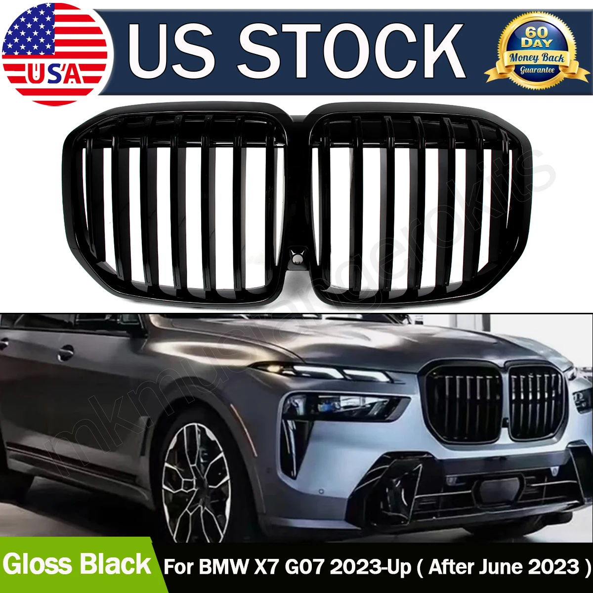 

Car Front Bumper Single Line Kidney Grille Grill for BMW X7 G07 2023-2024 Black Centre Racing Grill Mesh M50d 40d 30d M60i