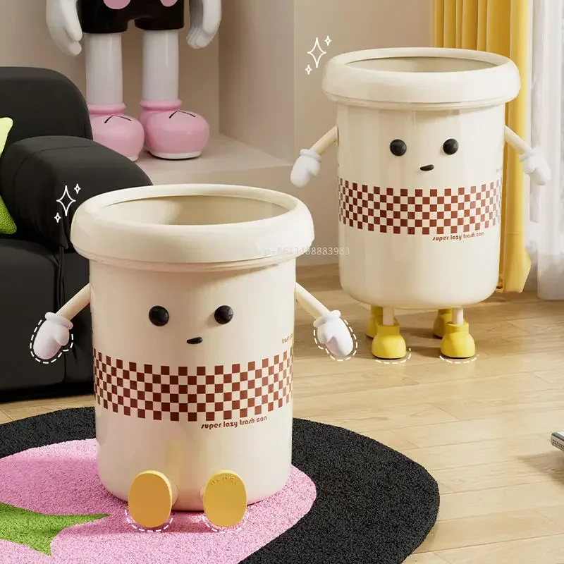 

Trash Can Living Room Bedroom Household Paper Basket Cute Cartoon High-value Bathroom Kitchen Large Capacity Without Cover