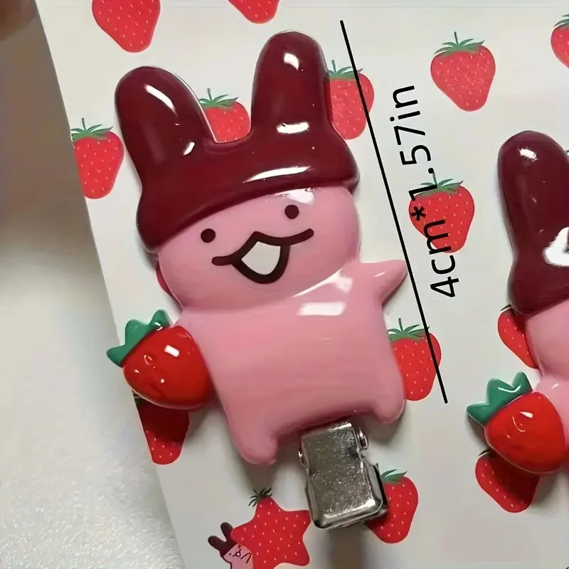 4 قطع من دبابيس الشعر على شكل أرنب الشوكولاتة والفراولة، تصميم كرتوني لطيف، إكسسوارات شعر بلاستيكية متينة، قرصة شعر مزخرفة ثابتة #3