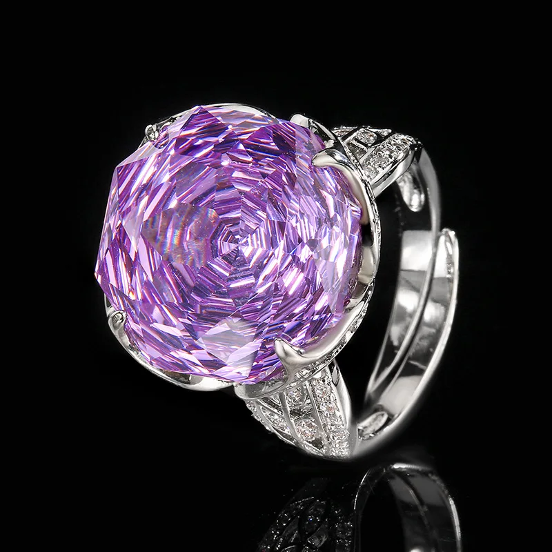 قابل للتعديل روز قطع الدائري متعدد الألوان الوردي الأرجواني مكعب زركونيا بيان خاتم خمر الأزهار تصميم الأزياء والمجوهرات للنساء #3