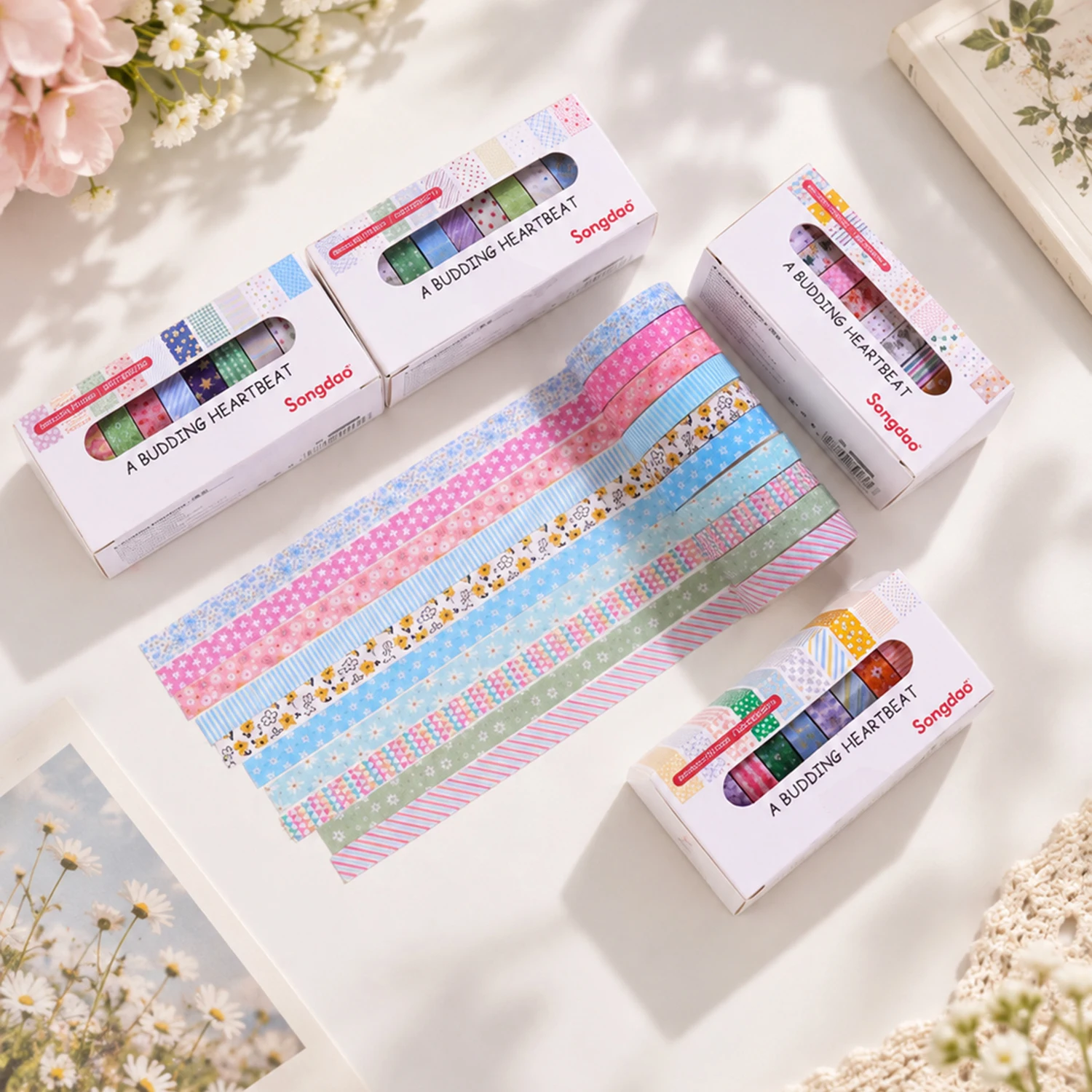 10 Rolls 8mm Thin Pastel Washi Tape, 2m Assorted Floral Plaid Dot Stripes For Journal Scrapbook Diy Craft Border Decor Gift