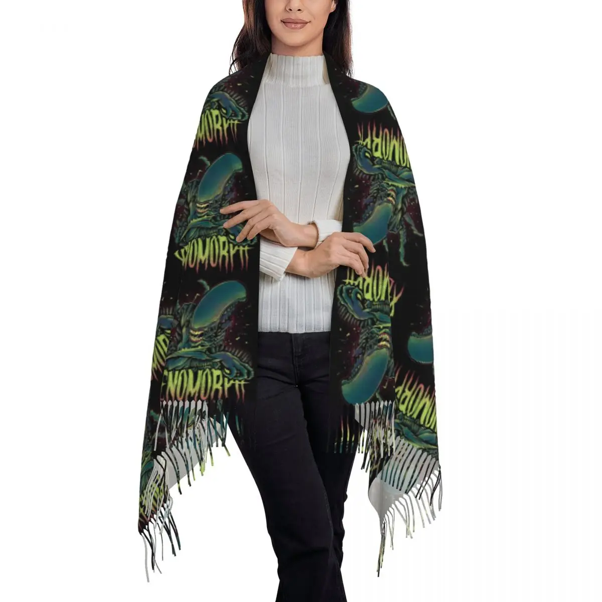 Beware The Xenomorph Scarf Tassel Scarves Women Soft Warm Shawls and Wraps Large Fall Winter Shawl Wrap