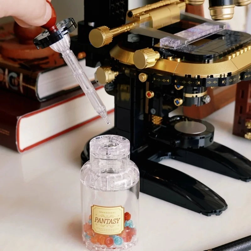 Panstay Vintage Microscope Building Blocks Educational Assembly Model Toy Desktop Ornament Gifts