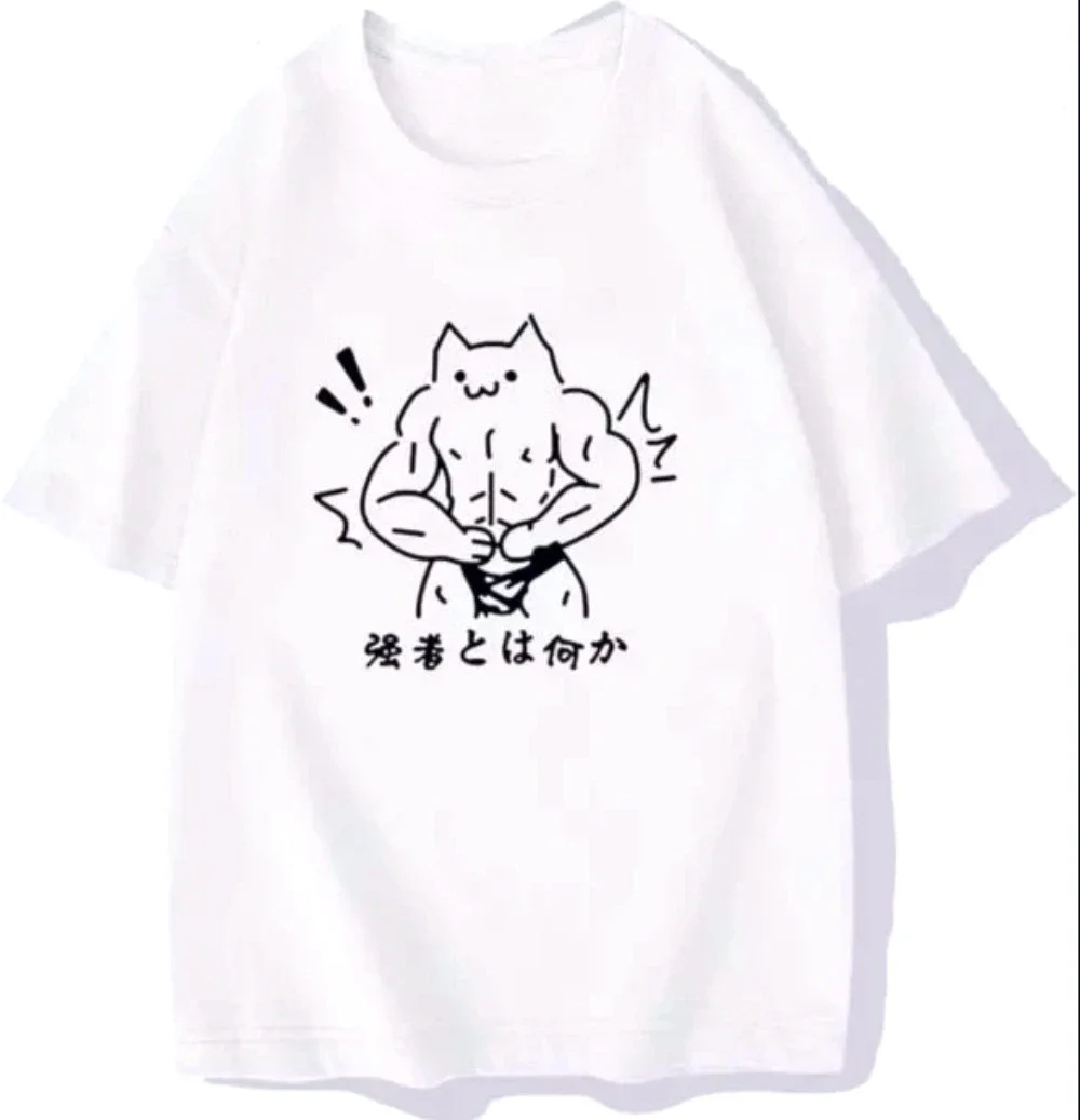 Unisex Funny Muscular Cat T-Shirt 'What Is Strength?' Short-Sleeved Casual Streetwear Versatile Top for Women Gym Cat Design