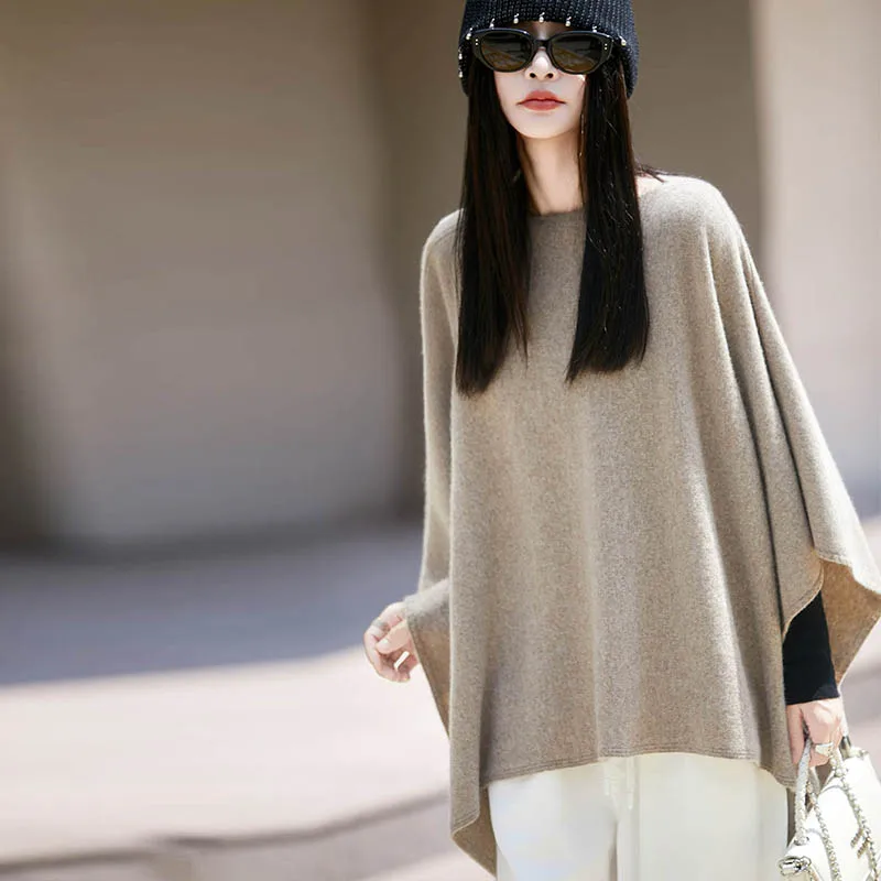 Women 100% Merino Wool Autumn Winter One Color Shawl Pullover Wraps Grace Warm Soft Knitted Sweater Female Clothing Korean Tops