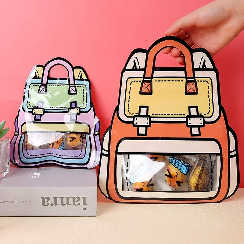 10/1Pcs Cute Backpack Standing Candy Bags Zip Gift Plastic Schoolbag Sealing Cookie Package Bag Kid Birthday Party Supplies