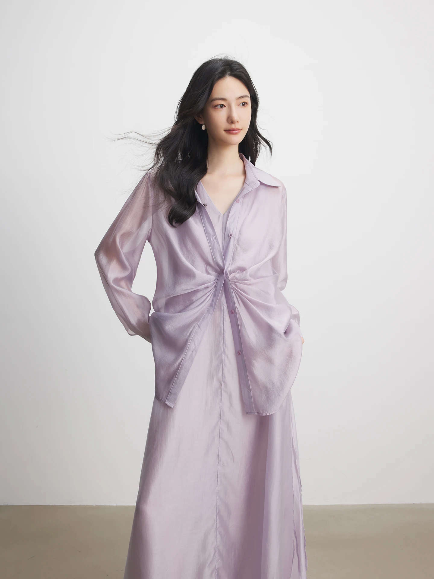 

Женская летняя тонкая рубашка Annata с длинным рукавом и защитой от солнца, из полиэфирного волокна, для повседневной носки, стандартной длины, однотонная