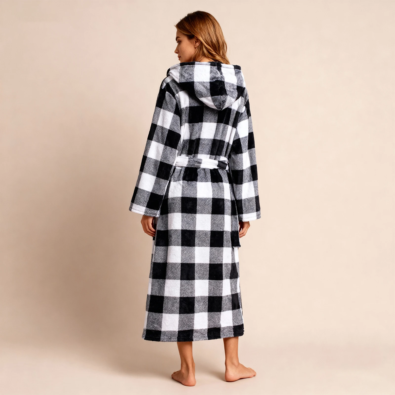 

Robe Women Winter Plaid Long Sleeve Warm Fleece Bathrobe Popular Women's Loungewear Trendy Casual Homewear Cozy Soft Sleepwear