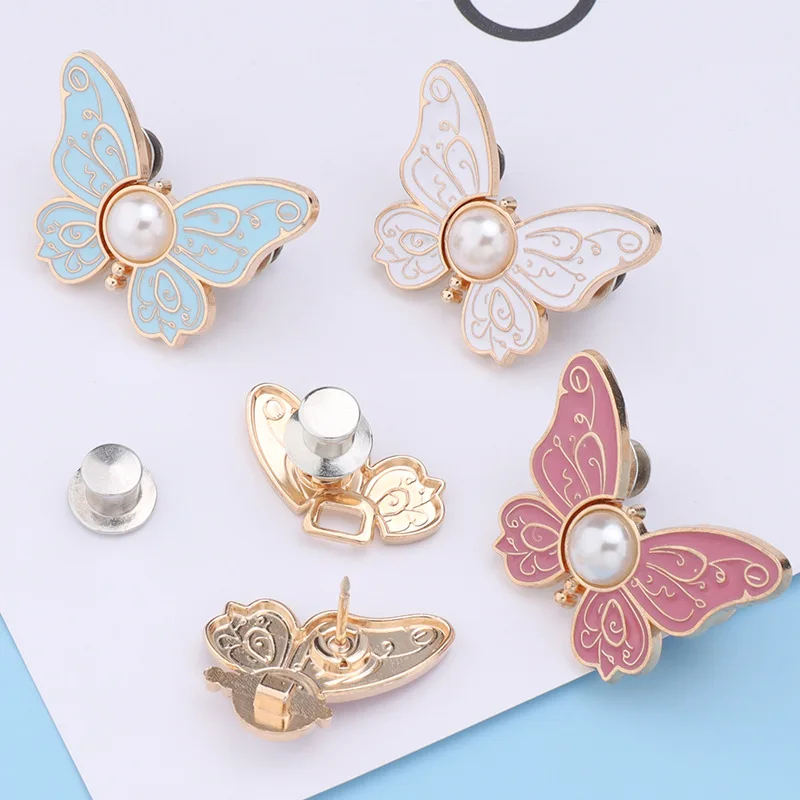 1Pcs Pearl butterfly waist-cinching buckle, no nails, no stitches, detachable waist-cinching pair buckle