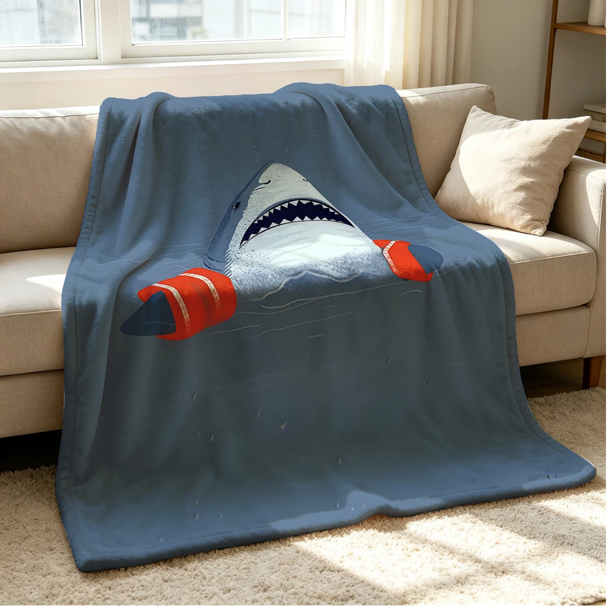 Calm Shark Flannel Blanket Warm Soft Halloween Christmas Couch Warm Cozy Decorative Decor Gift for All Season