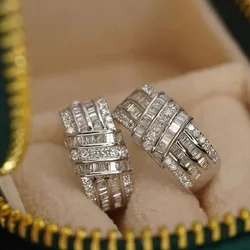 Huitan Modern Fashion Design Women's Hoop Earrings Luxury Cubic Zirconia Statement Female Earrings for Wedding Party Jewelry