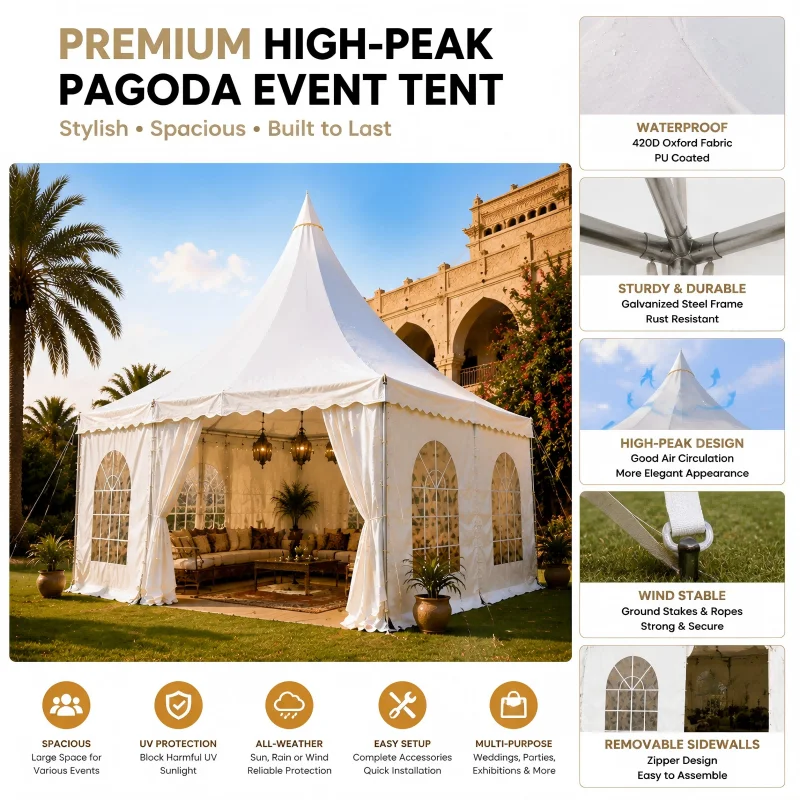 Large‑Capacity Pagoda Marquee Tent, European Party Canopy Waterproof For Africa Middle East Banquet Social Gatherings