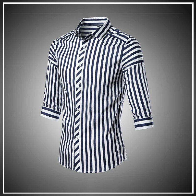 

2024 New Summer Trend Casual Business Minimalist Versatile Fashion Lapel Striped Printed Oversized Short Sleeved Slim Fit Shirt