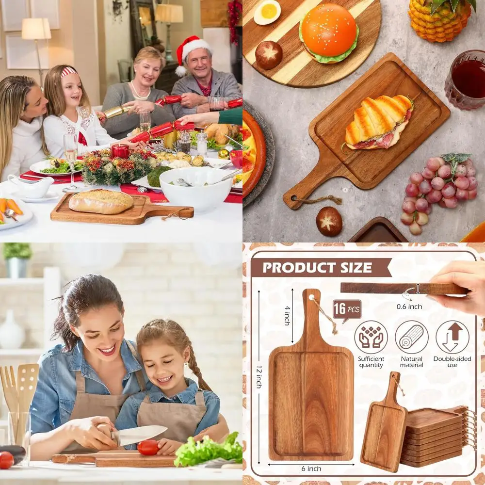 

Разделочная доска из дерева акации с ручкой, набор из 16 предметов, 12x6 дюймов, кухонный сервировочный поднос для приготовления пиццы, хлеба, сыра, фруктов