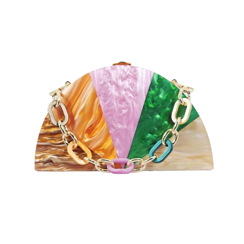 Evening Acrylic Patchwork Clutch New Fashion Contrast Color Semicircle Crossbody Bag Wedding Beads Pearl Women's Shoulder Bag