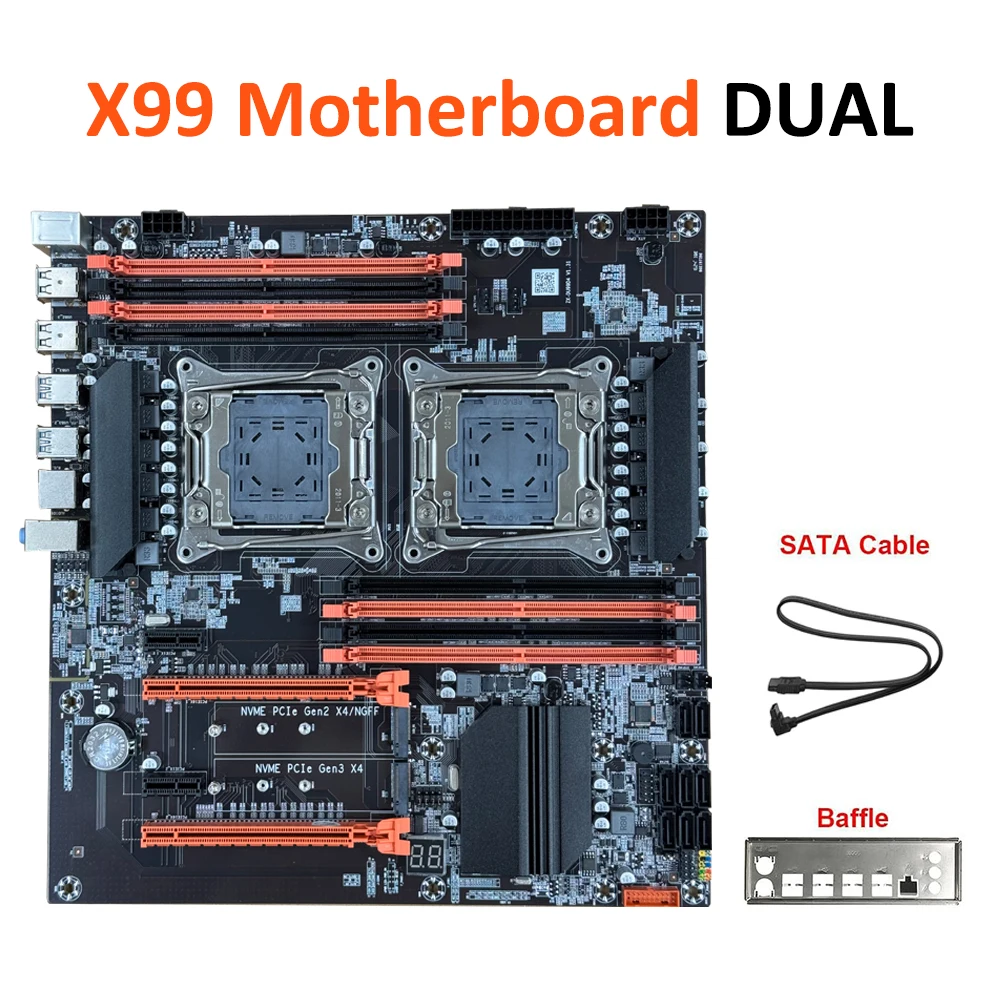 

X99 Motherboard Dual CPU LGA 2011-3 Dual Socket Desktop Mainboard Support USB3.0 SATA3 8 DIMM DDR4 M.2 NVME Intel Xeon E Series