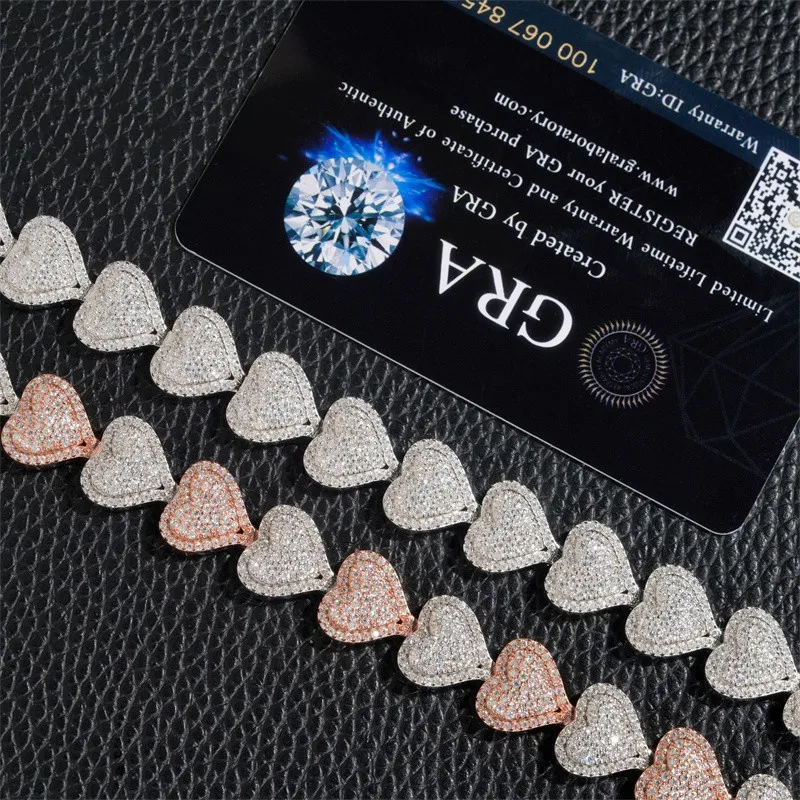 New Icedminer 13mm Love Moissanite Necklace Heart Chain S925 For Women Men Iced Out Chain Hip Hop Jewelry Pass Tester Free Ship