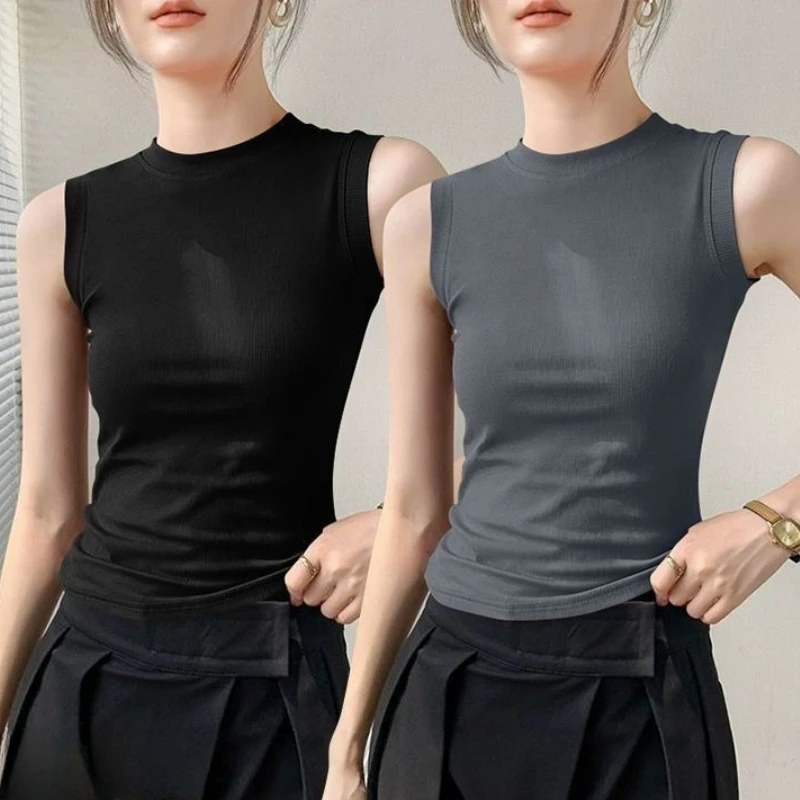 Casual Ribbed Knit Tank Tops for Women Sleeveless Crewneck T Shirts Slim Fit Basic Solid Color Summer Fashion Clothes Tank Top