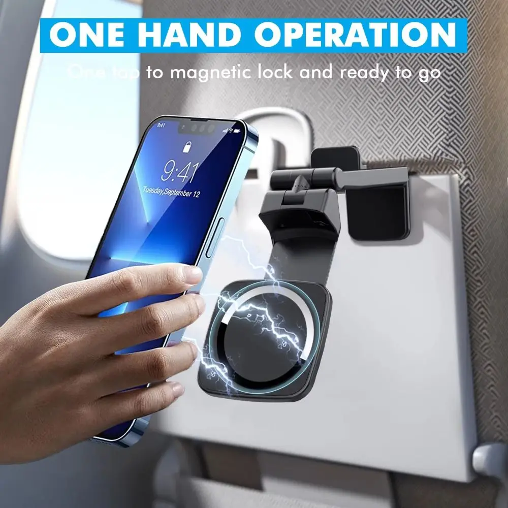 Foldable Magnetic Airplane Phone Holder Hands-Free 360 Rotation Desk Phone Mount Adjustable for iPhone 16/15/14/13/12