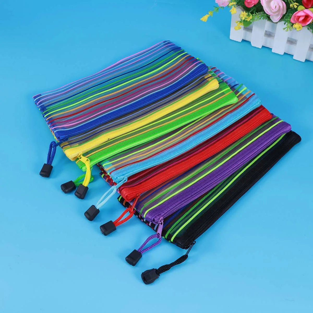 

18 Pcs File Bag Portable Document ganizer PVC Mesh Stationery Bags Zipper For School Office Papers Receipts Tickets Storage