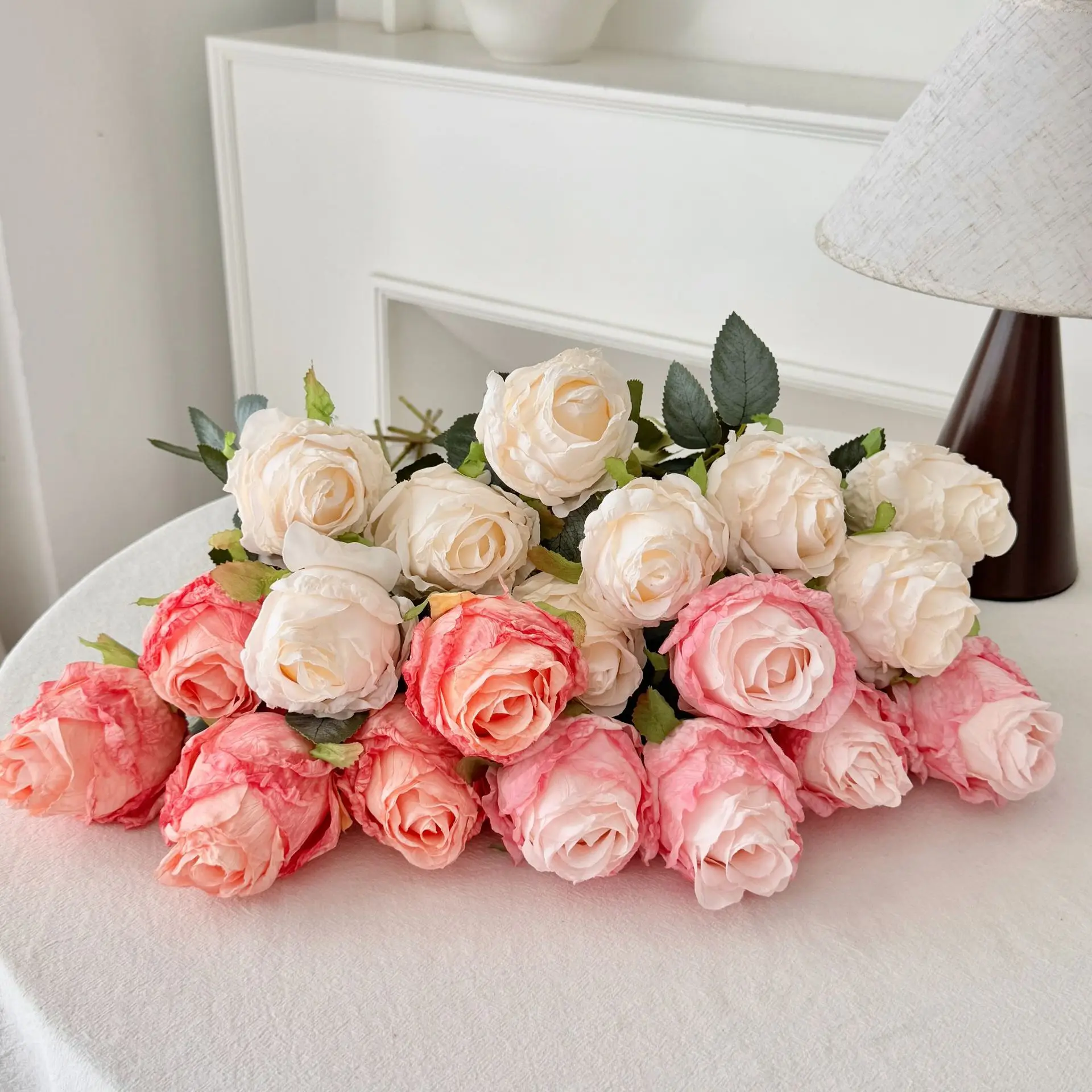 10 Stück Künstliche Seidenrosen mit Verbranntem Rand, Heimdekoration, Hochzeitsstrauß, Brautstrauß, Blumenarrangement, Künstliche Rose – Detail 1