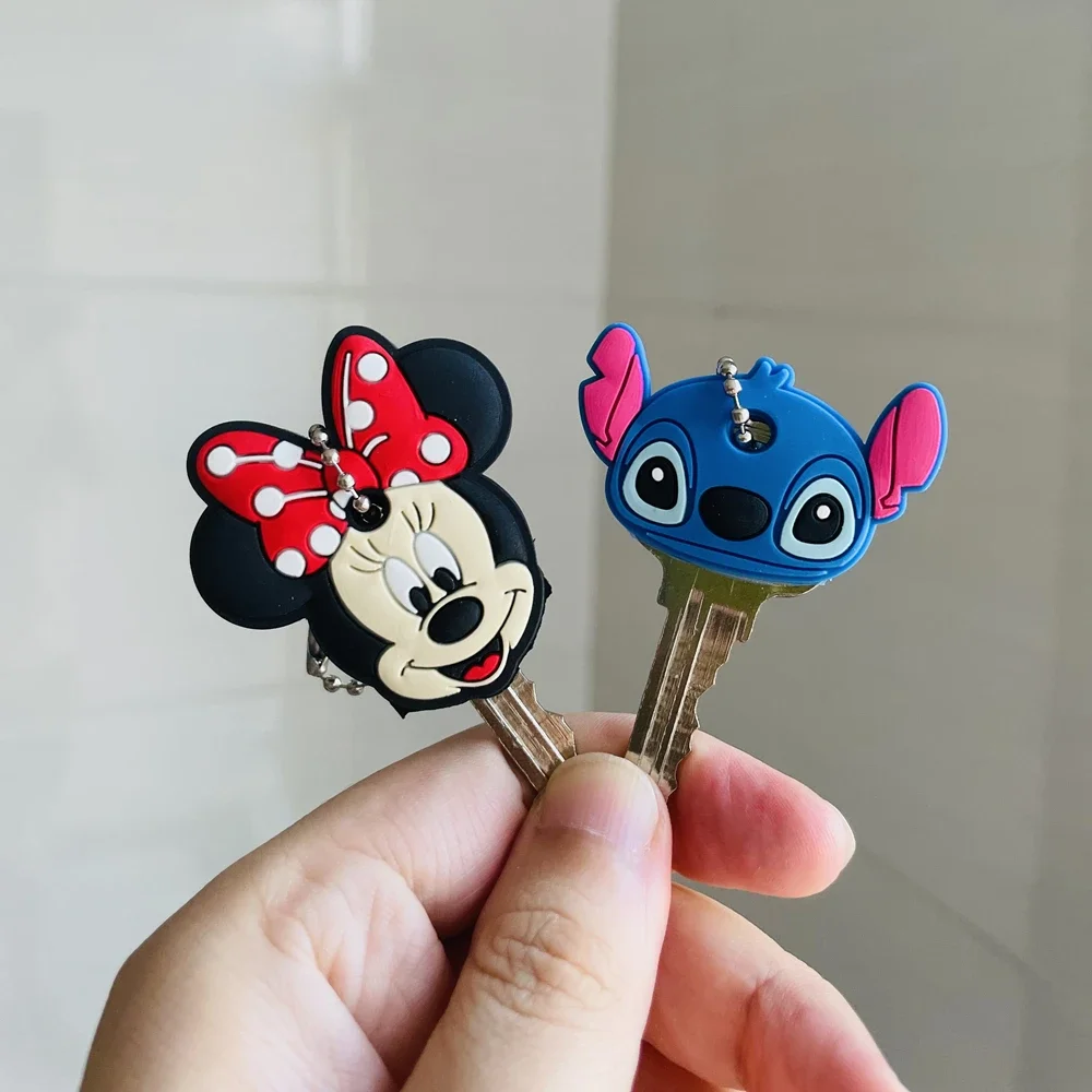 2PCS Avengers Spider Man  Hero Key Cover Caps Minnie Key Chains Mickey Keychain Stitch Car Keychain The Disney Key Ring Holder