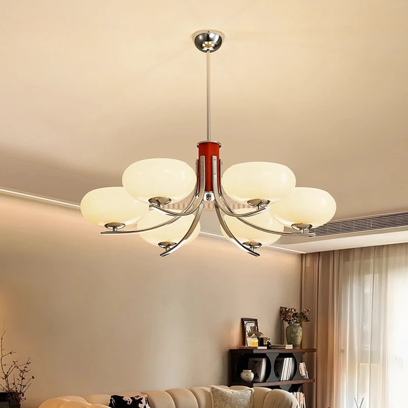 

Nordic Retro Round Pumpkin Chandeliers LED E27 Iron Art White Glass Pendant Light Living/Model Room Bedroom Restaurant Kitchen