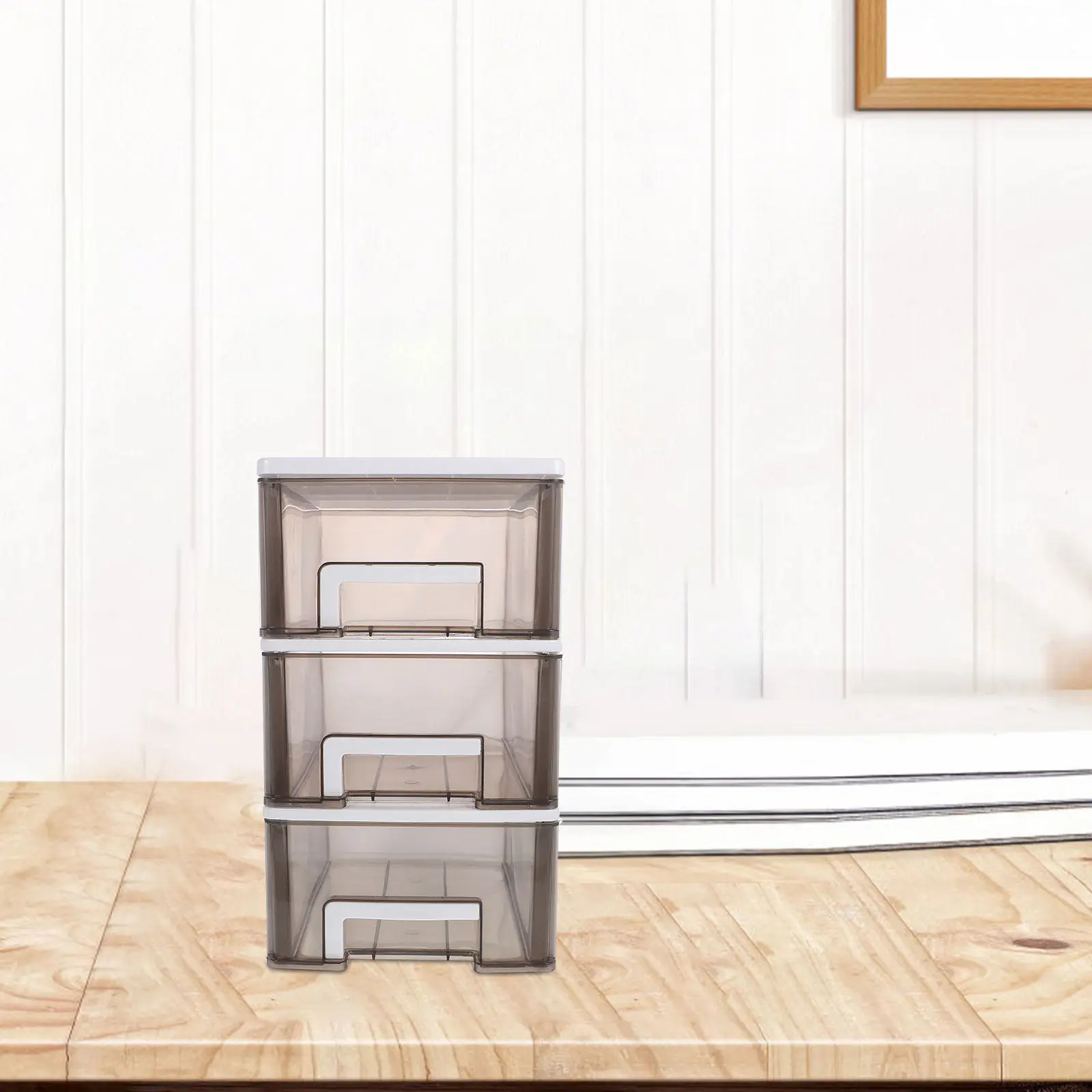 

Трехслойный пластиковый ящик для хранения, прозрачный, черный, белый, органайзер для мелочей, настольный органайзер, пылезащитный шкафчик для хранения