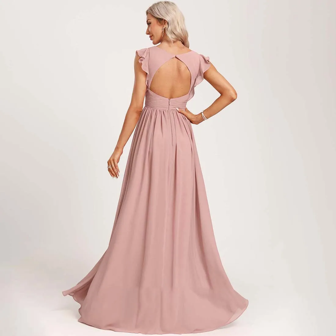 YZYmanualroom Chiffon Bridesmaid Dress With Ruffle A-line V-Neck Floor-Length