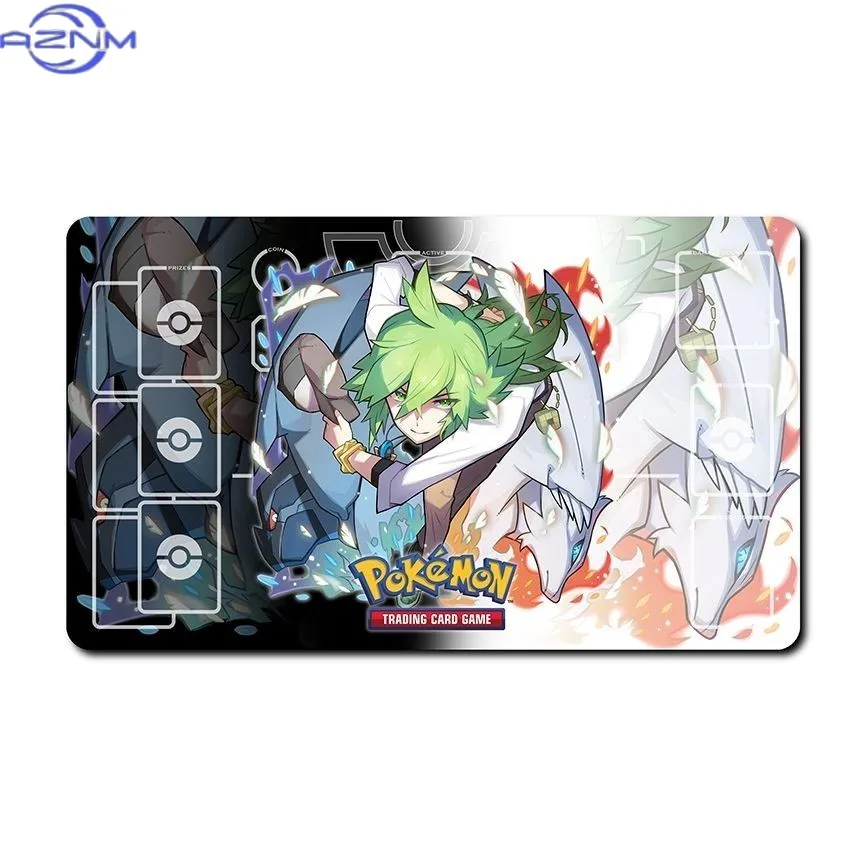 Pokemon Anime Cool Trainer Character TCG Playmat with Card Area Layout for Card Game,Anti Slip Waterproof Mouse Pad
