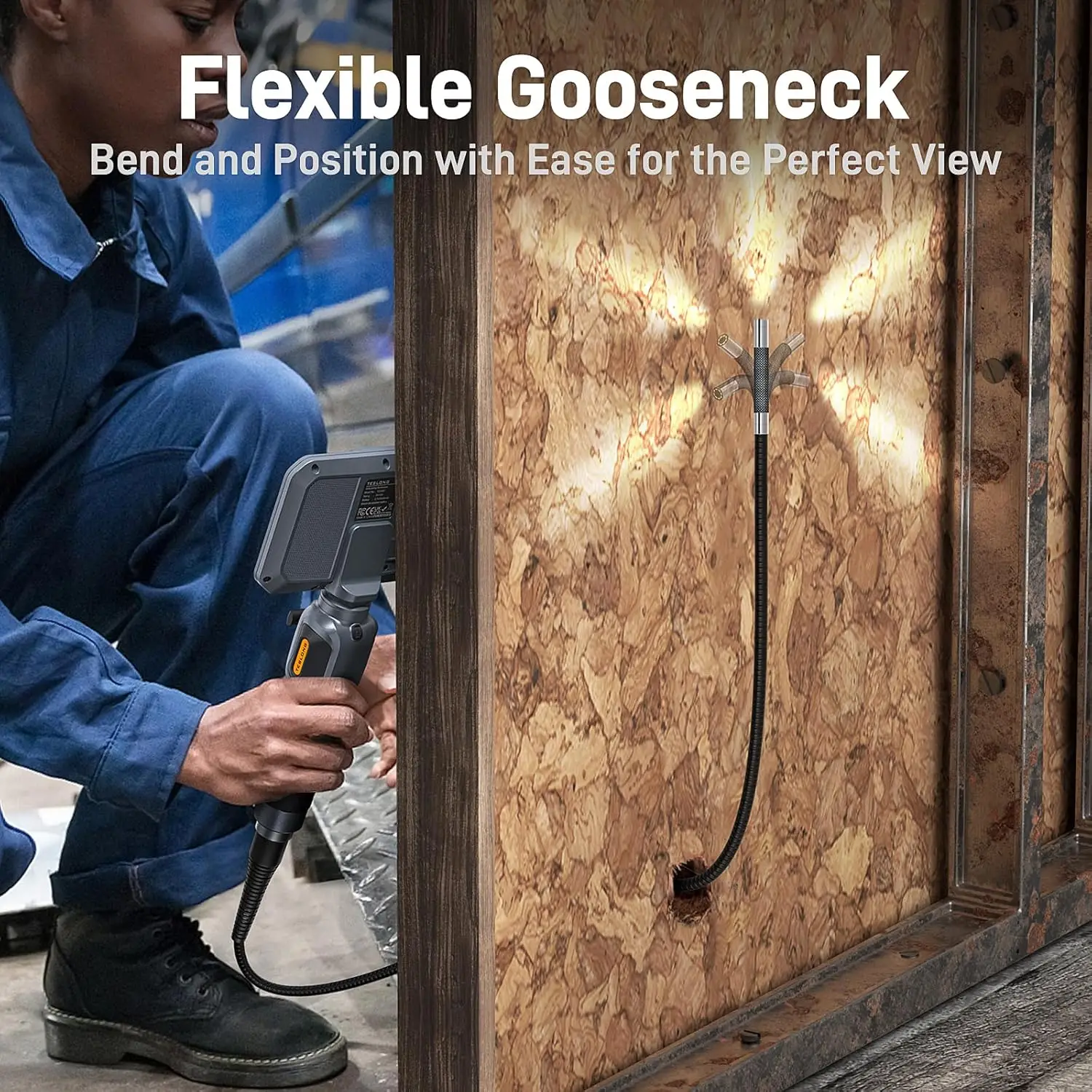 REYUECAM 5.5mm Two-Way 210° Articulating Borescope with 5 " Screen 1080P Steering Industrial Endoscope for Car Sewer Inspection