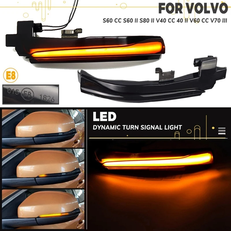 

For Volvo V40 CC II S60 2011-2018 S80 V70 III Car Dynamic LED Turn Signal Light Rearview Mirror Light Indicator