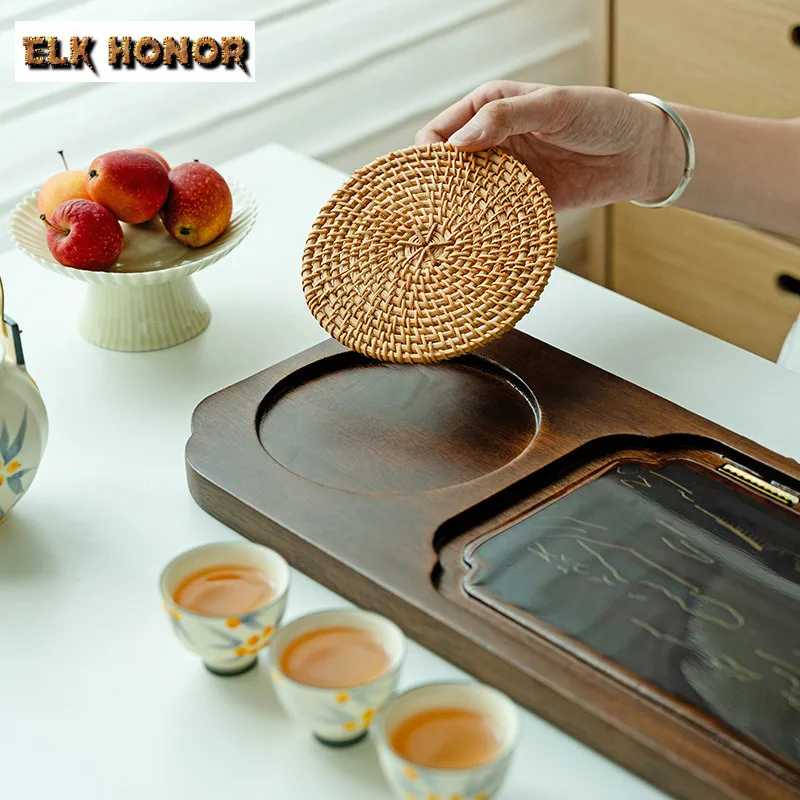 Walnut Tea Tray Household Solid Wood Tea Base High-end Color Changing Tea Tray Tea Set Dry Brewing Table Water Storage Tea Board