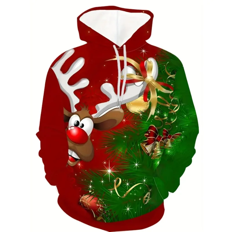 الرجال مقنعين هوديس 3D يطبع عيد الميلاد سانتا كلوز البلوز الرباط كم طويل الشارع الشهير عيد الميلاد الجدة الملابس