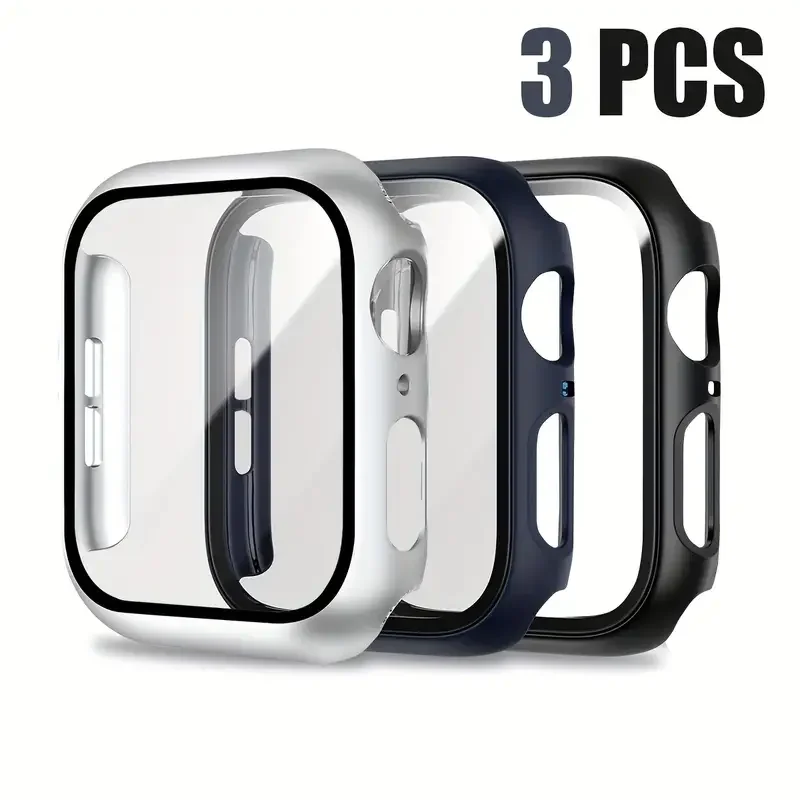 3 Pack Tempered Glass Cover for Apple Watch Screen Protector Case 9 8 7 6 5 4 3 SE 40MM 41mm 46mm 45mm 10 42mm 38mm Accessories
