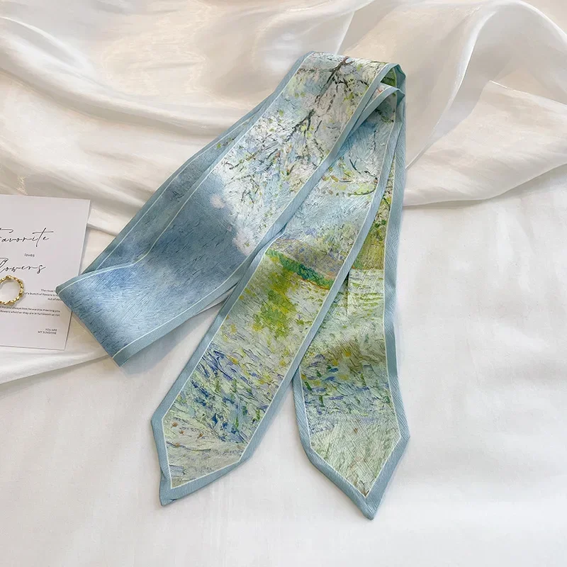 NEW Original Design Flowers Printing Satin Silk Long Scarf For Women Neckerchief Top Quality Bags Scarfs Hair Ribbons image 6