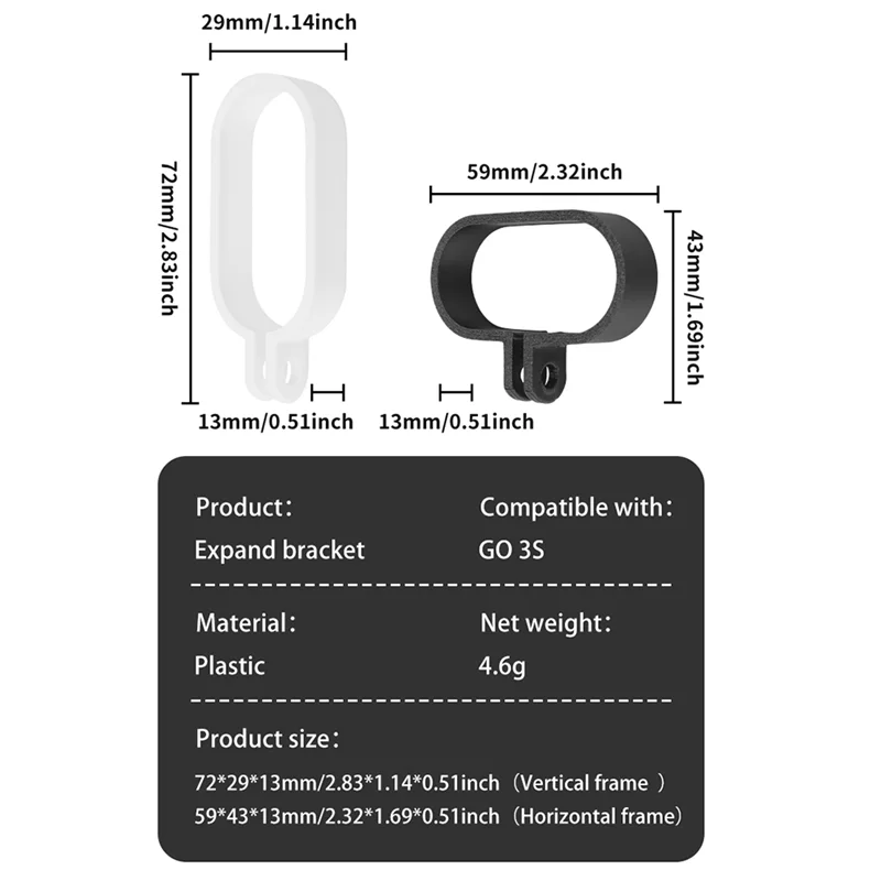 PHILE-For Insta360 GO 3/GO 3S Frame Thumb Camera Adapter Extension Bracket Horizontal Vertical Shot Border