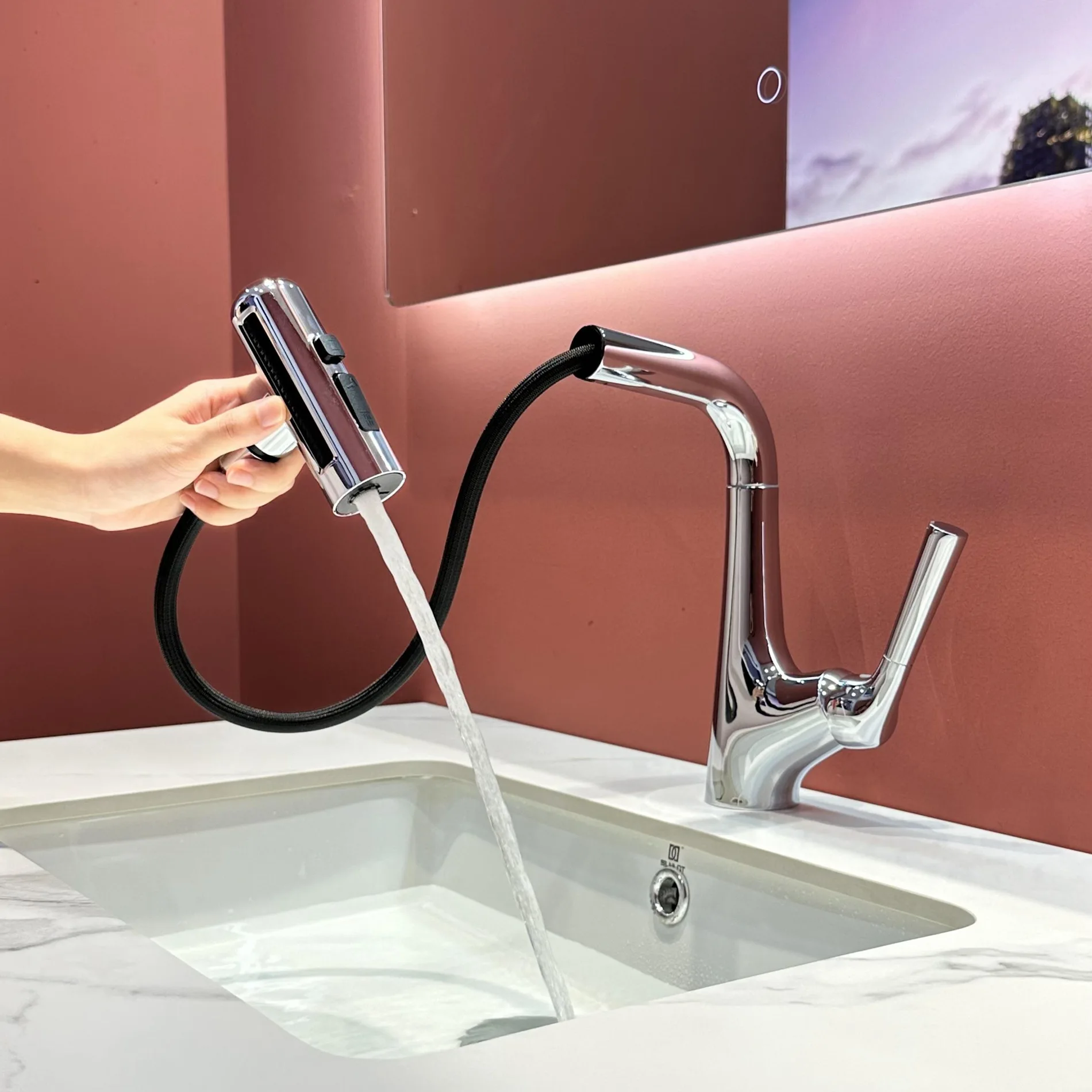 Pink Pull Out Bathroom Faucet Red Basin Faucet Grey Pull Out Lavatory Faucet Mixer Sink Tap Bathroom Washbasin Vanity Faucet