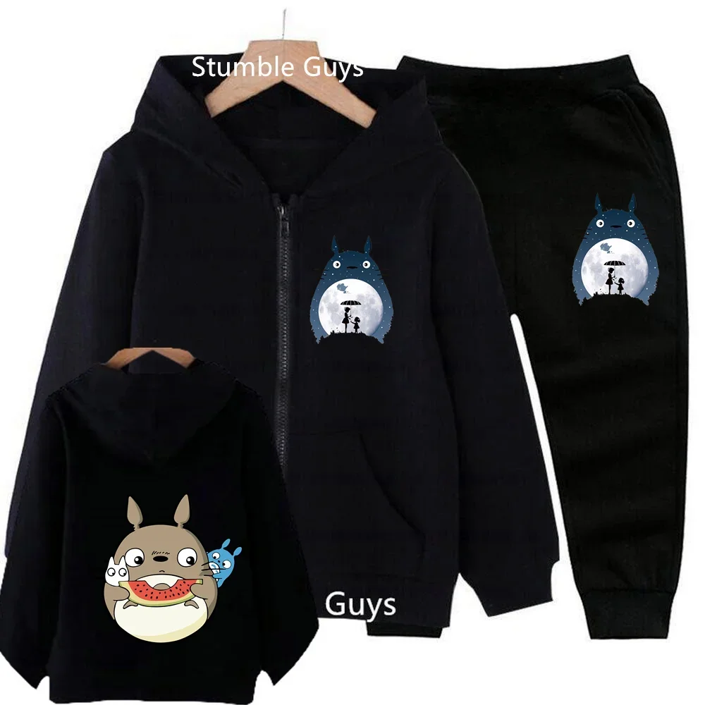 2024 New Cute Kawaii Totoro Zipper Hoodie Kids Anime Baby Boys Clothes Cute Girls Cartoon Sweatshirt Casual Suit