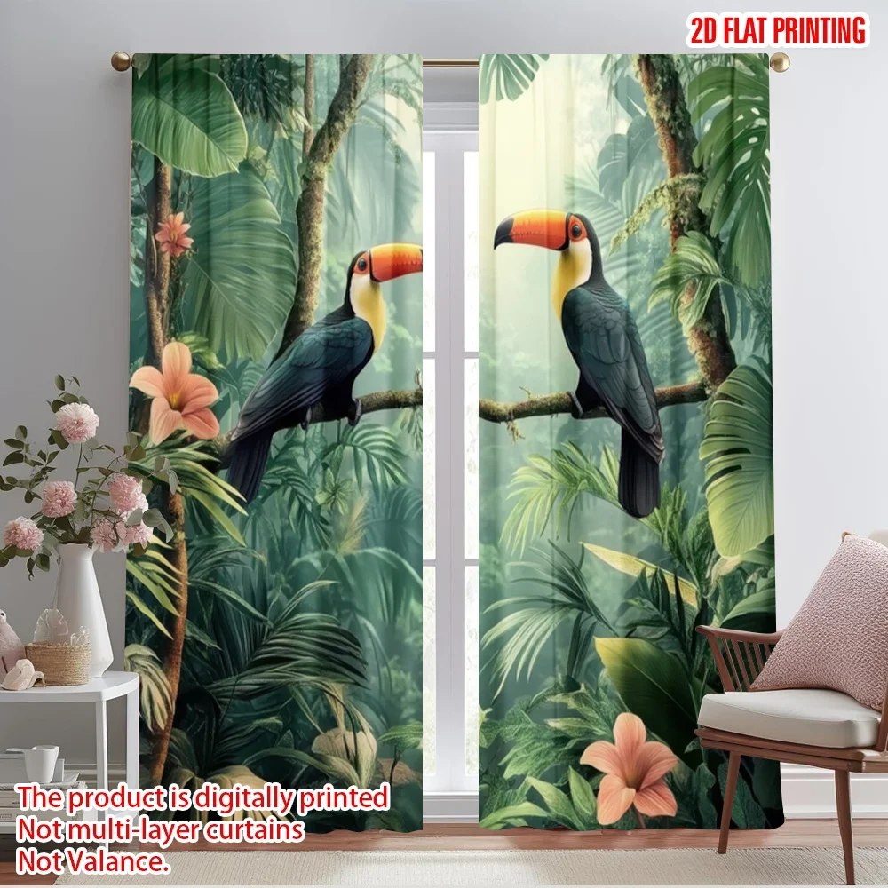 2pcs,2D plane printing Curtains Toucan Talk Versatile Fabric (without rod) Home Decor Ldeal for Kitchen Living Room Office